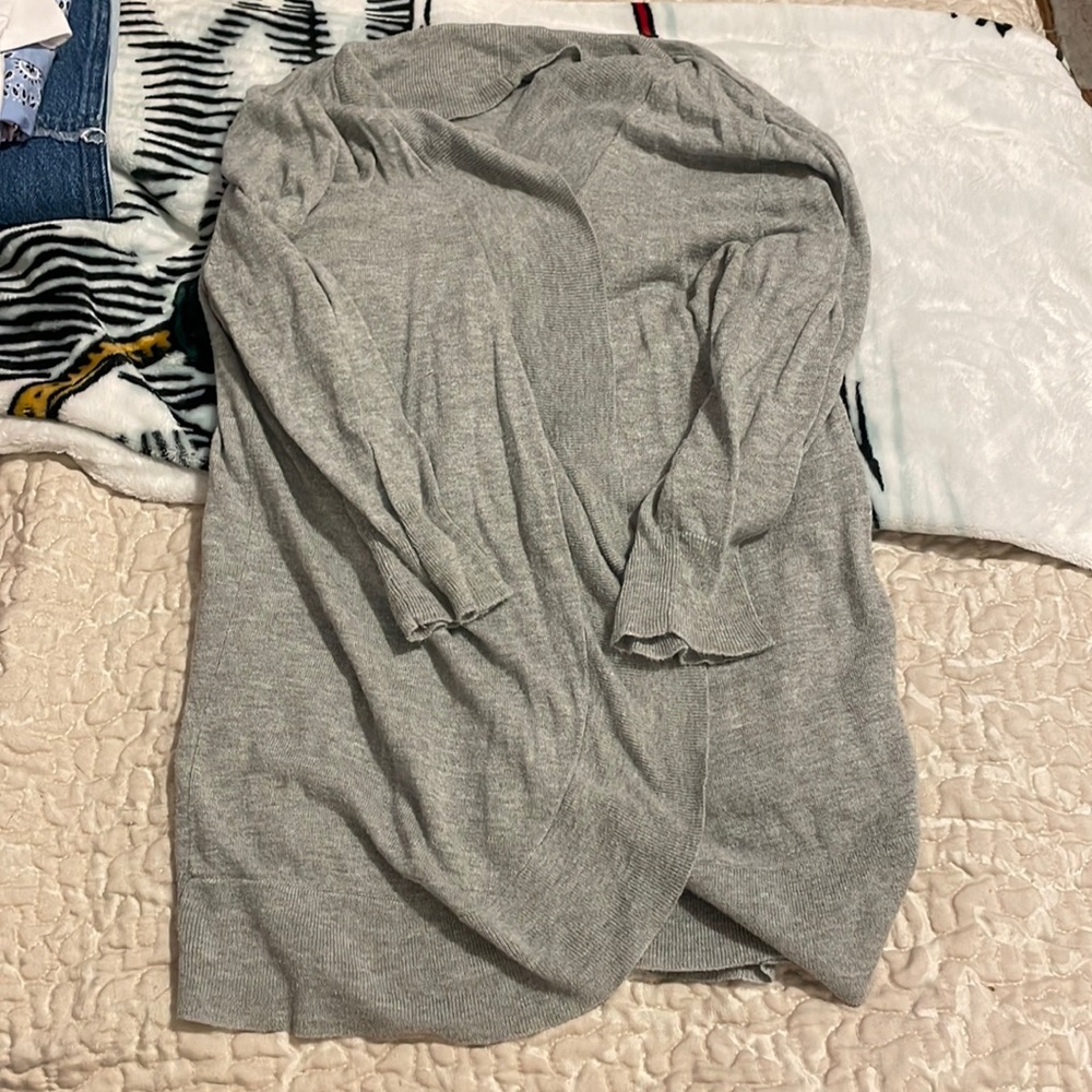 gray cardigan